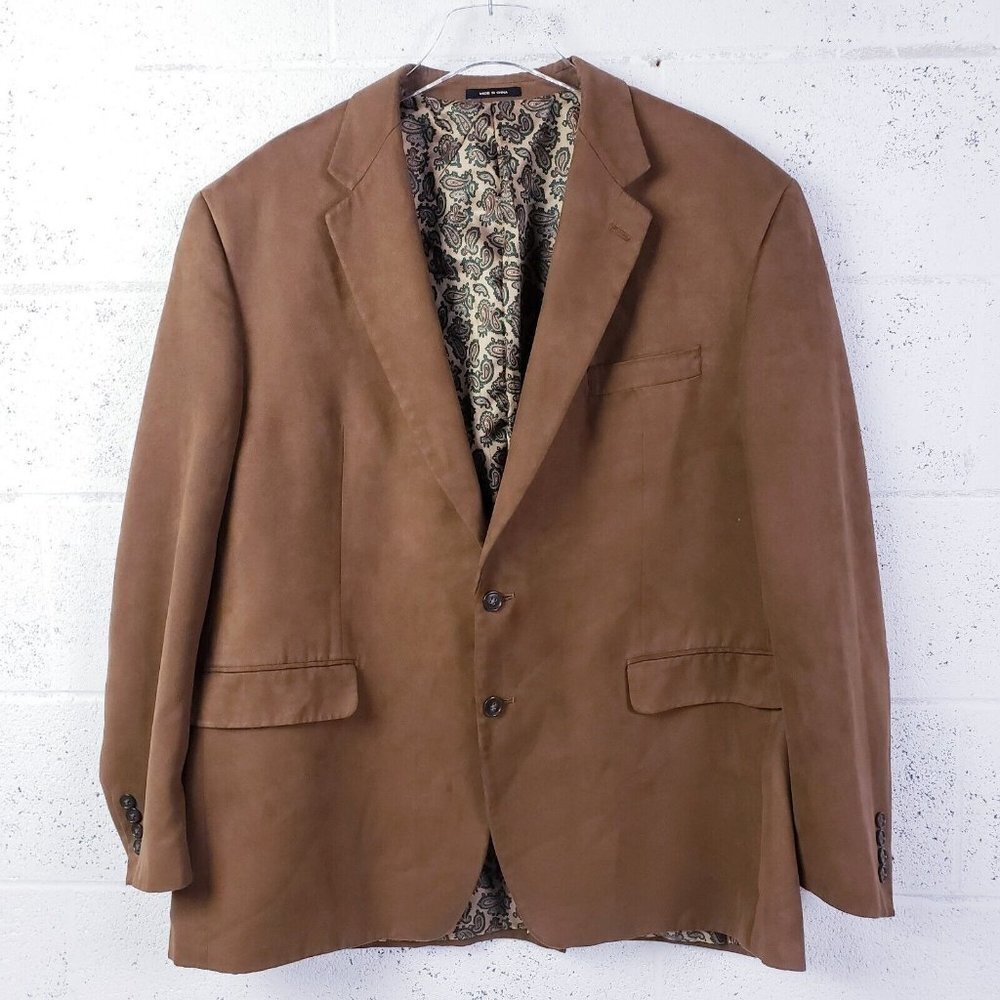 Ralph Lauren Men's Size 48R  Blazer Sport‎ Coat Brown Faux Suede Paisley Lining